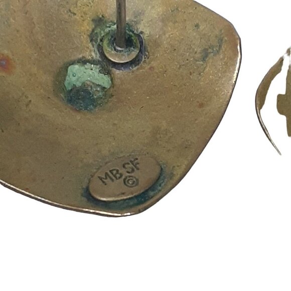 Marjorie Baer Earrings MBSF signed Mixed Metal Modernist Hand Made Hammered 1" - Picture 5 of 12